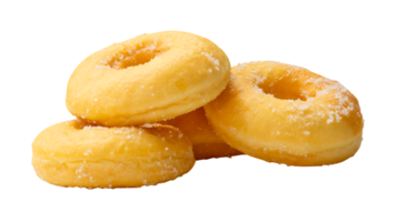 Four pieces of brown sugar glazed cinnamon donuts in stack isolated with clipping path in file format png