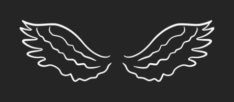 Doodle angel wing, sketch wings. Hand drawn bird tattoo silhouette. Illustration on black background. Fly symbol. Single element vector