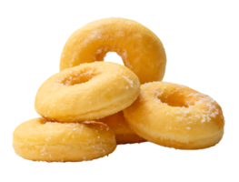 A group of brown sugar glazed cinnamon donuts in stack isolated with clipping path in file format png