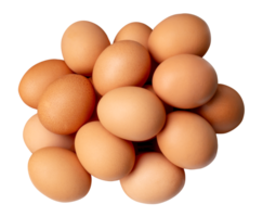 Top view of large group of chicken eggs or hen eggs in stack isolated with clipping path in file format png