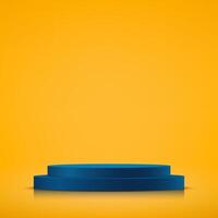 Yellow background 3d with blue podium Space for selling products on the website. Product display background. illustration. vector