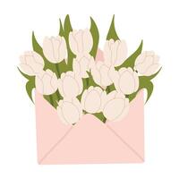 Bouquet of beige tulips in envelope. Spring mood. Floral illustration in a soft, elegant style for spring holidays and Mother's Day vector