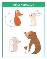 Trace and color animals game vector