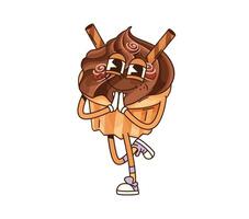 Funny groovy cake dessert with chocolate frosting vector