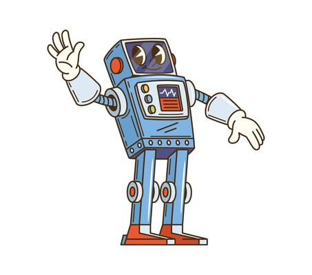 Cartoon groovy retro robot cheerful character