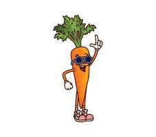 Groovy carrot vegetable character on party vector