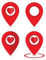 Red map pointer with heart icon. vector