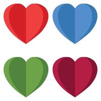 Origami paper heart icon set isolated white on background. vector