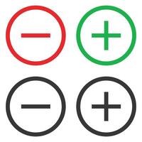 Plus and minus flat icon set isolated on white background. vector