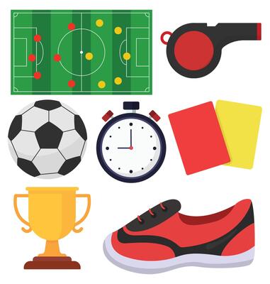 Soccer flat icons set isolated on white background.