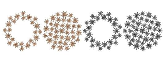 Stylized Star Anise Circle Frame and Background Spicy Day decorative Copy space Template idea Set 4. Isolated illustration Thematic cards, poster or web promo backdrop, banner, leaflets, labels vector