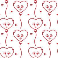 Freehand Heart shape balloons on string and decorative hearts Seamless Pattern Minimalist Background. Isolated illustration Wrapping or web promo backdrop, cards poster, banner, greeting, label vector