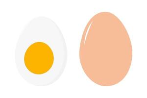 Half hard boiled egg with yolk and whole beige egg in shell Egg Day Greeting Design element concept. Isolated illustration Thematic cards or web promo banner, leaflets, print materials or tags vector