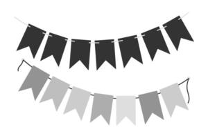 Monochrome pennant garlands on rope dark and grayscale Black Day greeting Decorative elements Set 2. Isolated illustration Thematic cards, posting or web promo banner, labels, price tag, labels vector