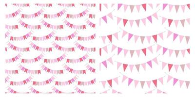 Pale Multicolored various Pennant garlands on rope Seamless Patterns Party Background concept Set 2. Isolated illustration Wallpaper, wrapping backprop or web promo leaflets, banner, price tags vector