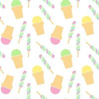 Pistachio, Fruit and berry, vanilla ice cream and Popsicle on stick Seamless Pattern Background idea. Isolated illustration Wallpaper wrapping or web promo banner Thematic cards, posting, label vector