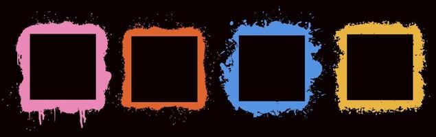 Stencil dirty colorful texture square frame. Border with spray effect and spot and urban graffiti style. vector