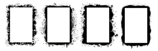 Stencil black frame dirty texture rectangle border. Color border with spray effect and spot and urban graffiti style. Paint splash a borders with drips vector