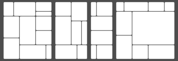 Mosaic montage grid template. Visual brick wireframe of geometric blocks layout. Composite chaos shapes for photomontage modern collection. Statistic software bento website design slide technology. vector