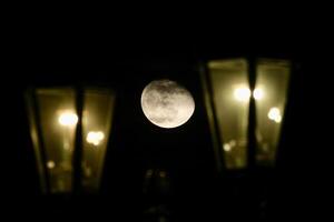 Full moon between old lamps in Prague Czechia February 2025 photo