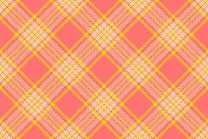 Vibrant coral and gold diagonal plaid pattern. Perfect for textile design, website backgrounds, or fashion projects. This cheerful, seamless texture evokes feelings of warmth and optimism. vector