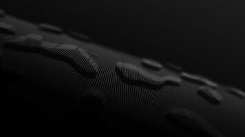Black geometric plastic black background. Round shapes on black background. Abstract motion of white dots halftone geometrically pattern black space. Landscape of lines dark horizon diagonal. Loop video