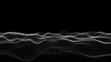 Black wave with motion dots and lines. Abstract digital background. Concept connection big data. Futuristic technology backdrop. 3D Technology illustration. Digital dynamic wave particles. Looping video