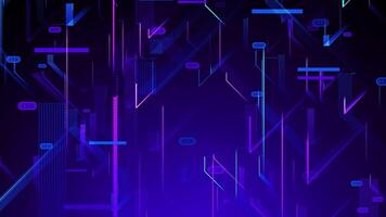 Glowing lines shapes on blue background. Geometric minimalist blue background. Abstract background, big data, computing. Blue tech backdrop. Graphic pattern dark blue looped. News broadcast. TV show video