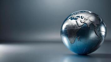 a globe on a table with a silver background photo