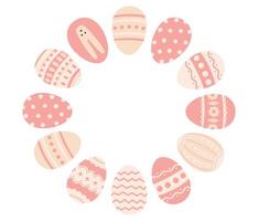 Easter wreath. Easter frame with easter eggs. Easter holiday card, banner, poster, element, border with copy space. Flat illustration in hand drawn style vector