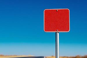 A red traffic sign on a highway photo