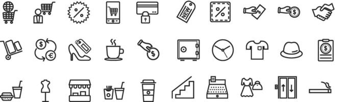 E-Commerce line icon set.Line Set of 30 outline icons related to e-commerce, mobile shop, digital marketing, business, sale, delivery and others. Editable stroke. vector
