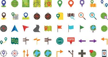Set of 50 multicolor icons related to navigation, gps, location, route. multicolor icon collection. Editable stroke. vector