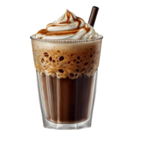 Refreshing Cold Coffee with whipped cream and a straw on a transparent background png