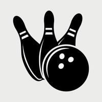 black and white icon of bowling pins and ball on white background vector