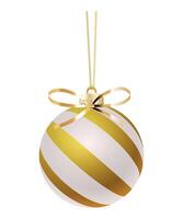 New Year Christmas glass ball with golden linear pattern on Christmas tree vector