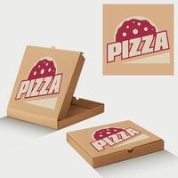 set of cardboard pizza box mockup on white background vector