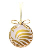 New Year Christmas glass ball with golden linearpattern on Christmas tree on white background vector