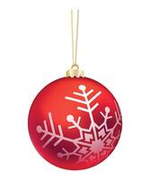 New Year Christmas red glass ball with star pattern on Christmas tree on white background vector