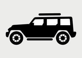 black and white icon of suv car on white background vector