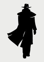 black and white icon of a man in a raincoat from the back on a white background vector