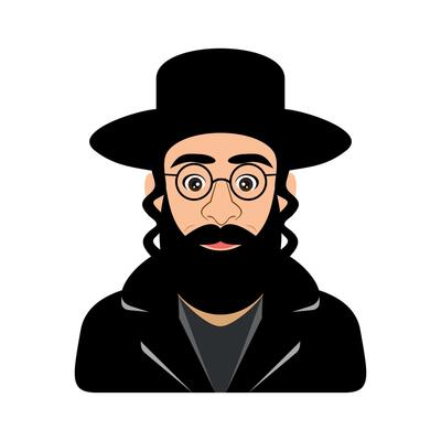colored icon of bust of hasid jew in hat isolated on white background