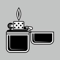black and white icon of lighter with fire on white background vector