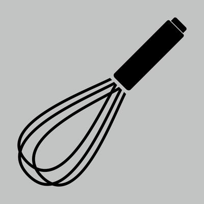black and white whisk icon on white background