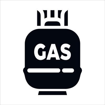 black and white gas cylinder icon on white background