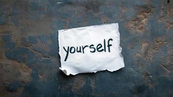Self-concept concept on a torn paper with the word yourself photo