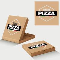 set of cardboard pizza box mockup isolated on white background vector