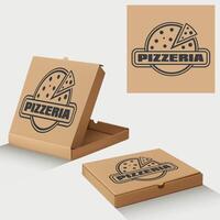 set of pizza box mockup isolated on white background vector