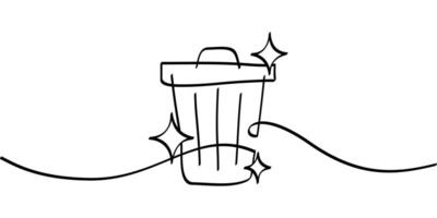 continuous line drawing of clean trash bin symbol. abstract line art illustration vector