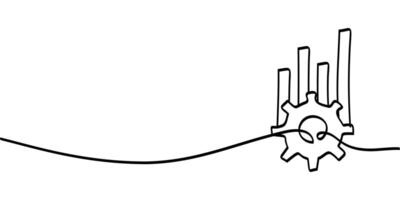 continuous line drawing of gear symbol with diagram. abstract line art illustration symbolizing business growth process vector